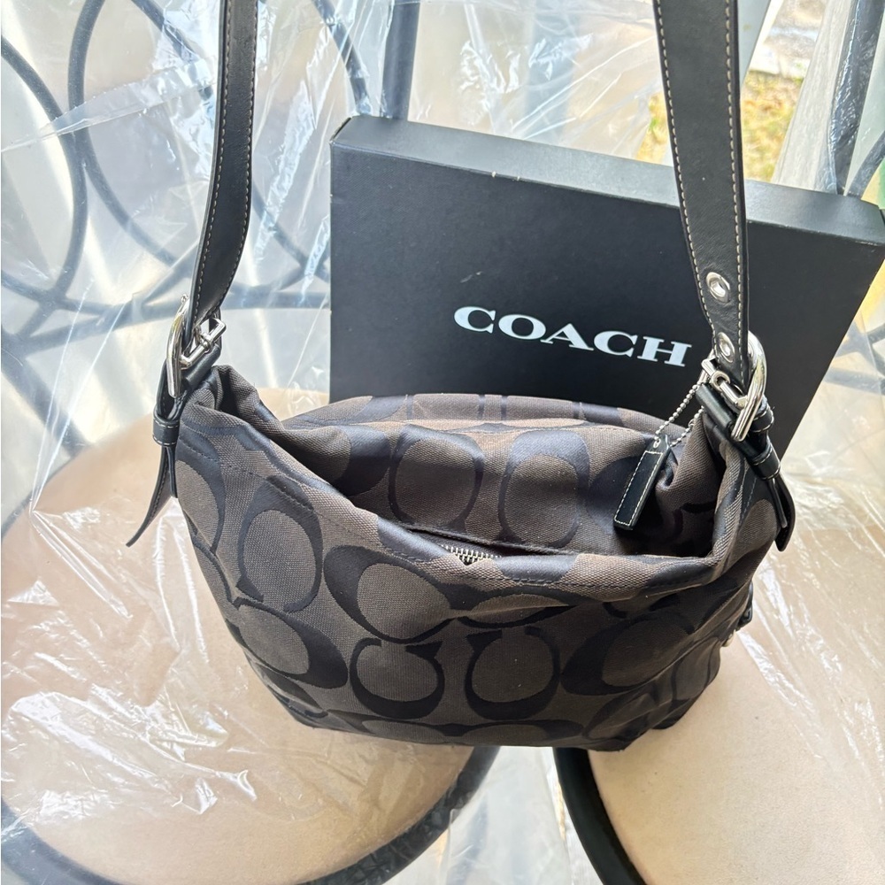 Coach Signature C Monogram Jacquard Black Hobo Bag - Picture 5 of 11